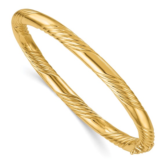 Herco 14K Polished and Grooved Hinged Bangle