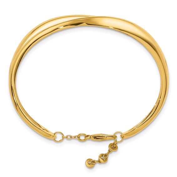 Herco 14K Polished Fancy Curved Wave w/Safety Chain Cuff Bangle