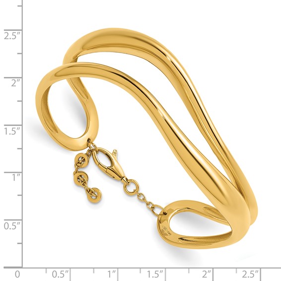 Herco 14K Polished Fancy Curved Wave w/Safety Chain Cuff Bangle