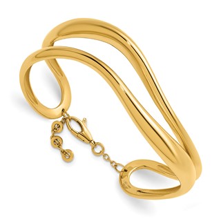 Herco 14K Polished Fancy Curved Wave w/Safety Chain Cuff Bangle