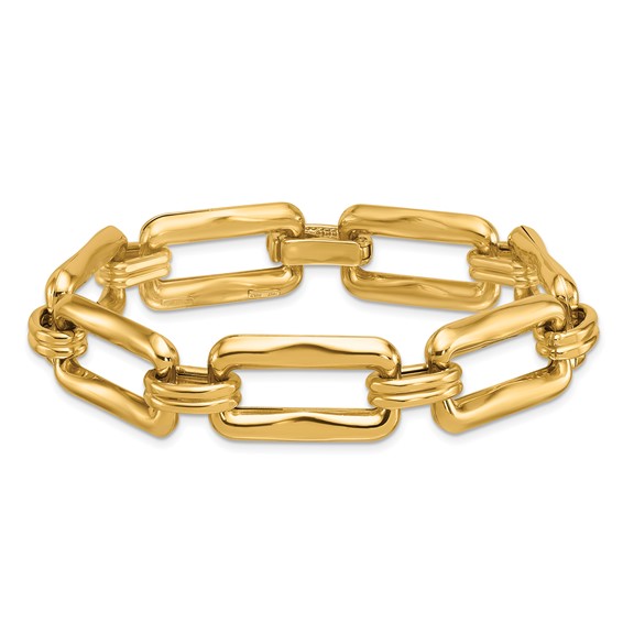 Herco 14K Polished and Textured Fancy Rectangular Link Bracelet