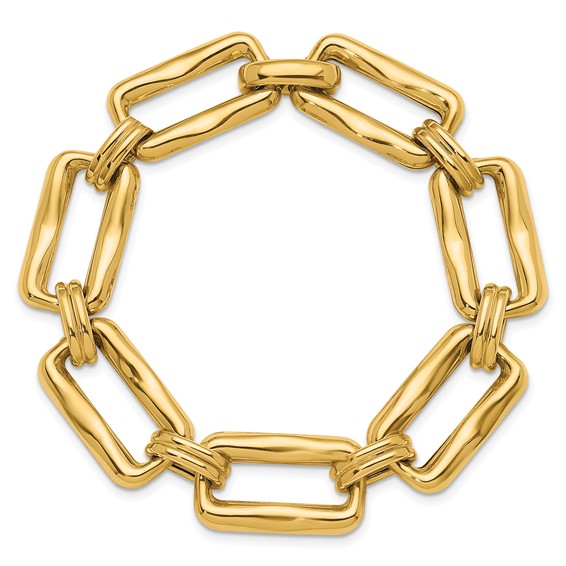 Herco 14K Polished and Textured Fancy Rectangular Link Bracelet