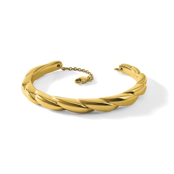 Herco 14K Polished Fancy Twisted w/ Safety Chain Cuff Bracelet