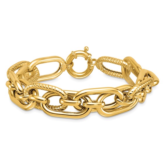 Herco 14K Polished and Textured Fancy Link Bracelet