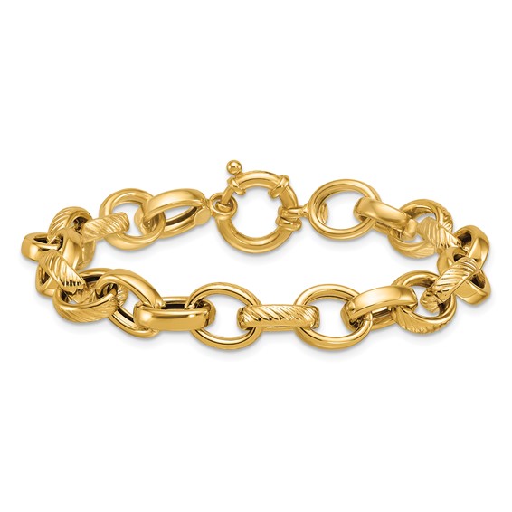 Herco 14K Polished and Textured 9.5mm Cable Chain Bracelet