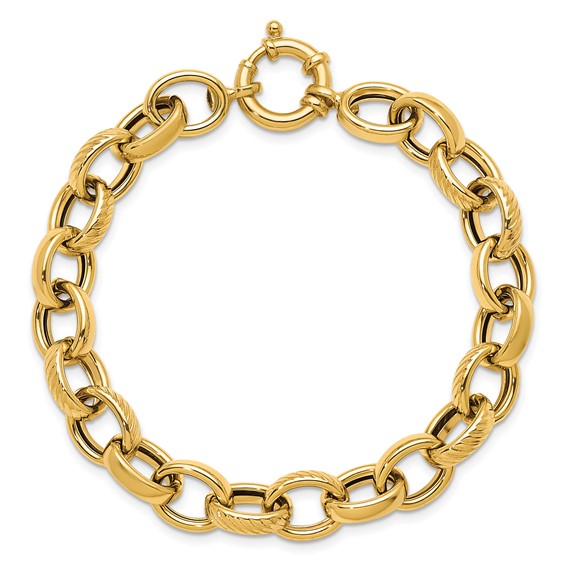 Herco 14K Polished and Textured 9.5mm Cable Chain Bracelet