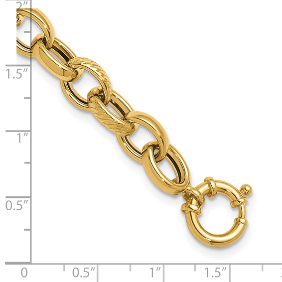 Herco 14K Polished and Textured 9.5mm Cable Chain Bracelet
