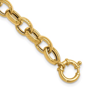 Herco 14K Polished and Textured 9.5mm Cable Chain Bracelet