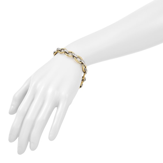 Herco 14K w/Rhodium Polished and Textured Fancy Oval Link Bracelet