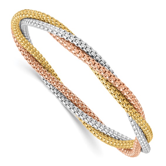 Herco 14K Tri-color Polished and Intertwined Slip On Stretch Bracelet