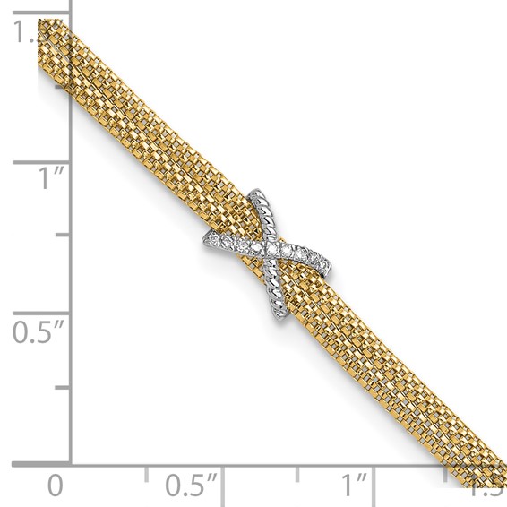 Herco 14K Two-Tone Polished Two-Strand Diamond X 7 Inch with 1.25 Inch Extension Bracelet