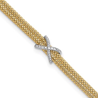Herco 14K Two-Tone Polished Two-Strand Diamond X 7 Inch with 1.25 Inch Extension Bracelet