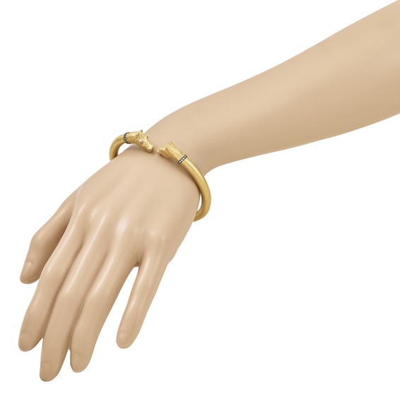 Herco 14K Satin and Textured Diamond Solid Horse Hinged Bangle