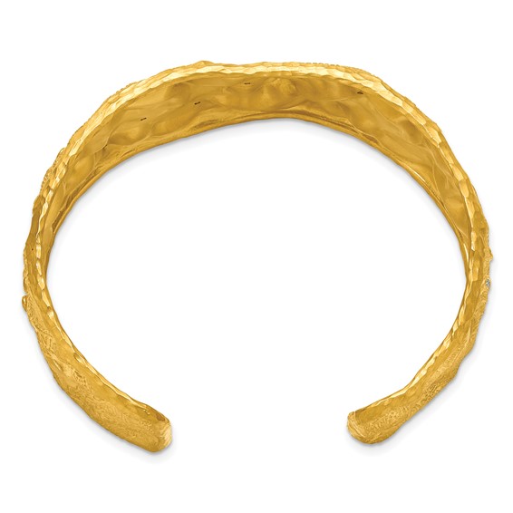 Herco 14K Satin and Textured Diamond Solid Coin Design Cuff Bangle