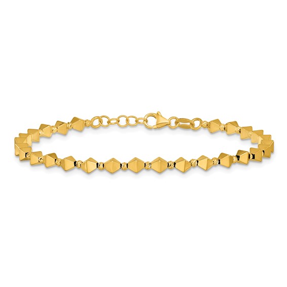 Herco 14k Polished Diamond-cut Geometric Bead 6.5 Inch with .5 Inch Extension Bracelet