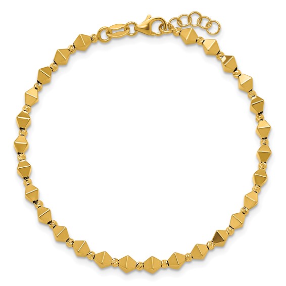 Herco 14k Polished Diamond-cut Geometric Bead 6.5 Inch with .5 Inch Extension Bracelet