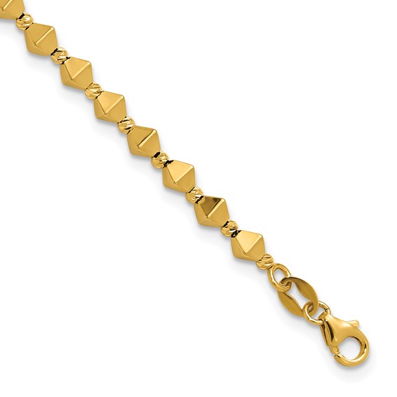Herco 14k Polished Diamond-cut Geometric Bead 6.5 Inch with .5 Inch Extension Bracelet