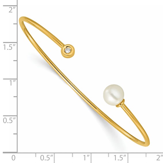 Herco 14K Polished Diamond and Freshwater Cultured Pearl Cuff Bracelet