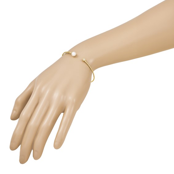 Herco 14K Polished Diamond and Freshwater Cultured Pearl Cuff Bracelet