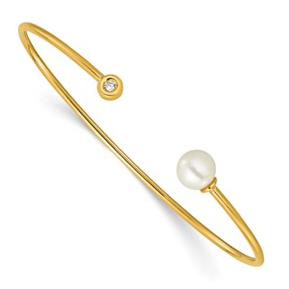 Herco 14K Polished Diamond and Freshwater Cultured Pearl Cuff Bracelet