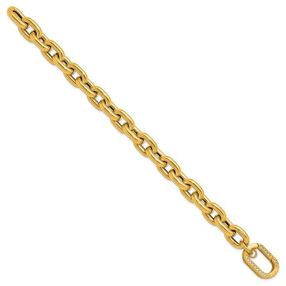 Herco 14K Polished Fancy CZ 11.0mm Cable Link 8.5 Inch Bracelet