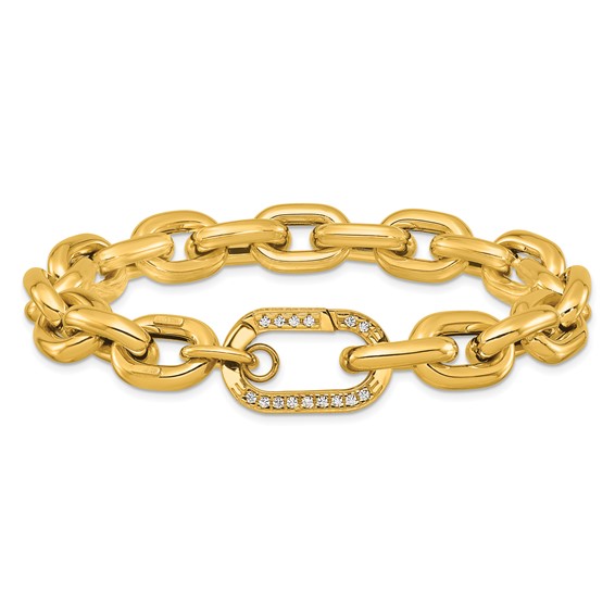 Herco 14K Polished Fancy CZ 11.0mm Cable Link 8.5 Inch Bracelet