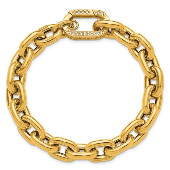 Herco 14K Polished Fancy CZ 11.0mm Cable Link 8.5 Inch Bracelet
