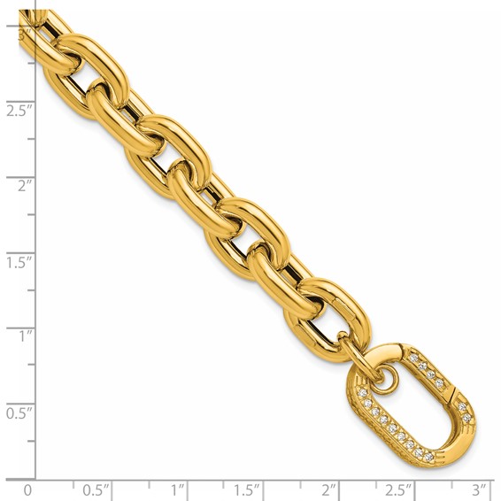 Herco 14K Polished Fancy CZ 11.0mm Cable Link 8.5 Inch Bracelet