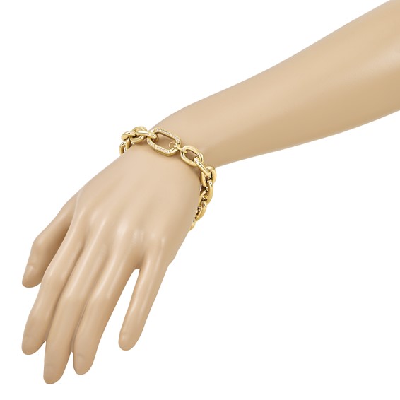 Herco 14K Polished Fancy CZ 11.0mm Cable Link 8.5 Inch Bracelet