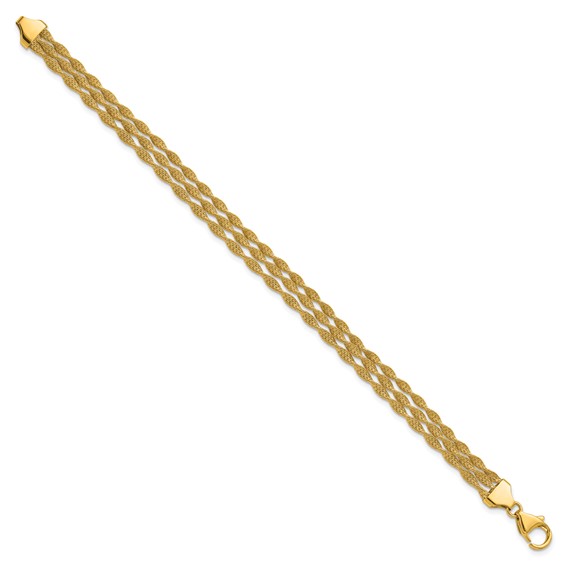 Herco 14K Polished Fancy Twisted Chain 3-Strand 7.25 Inch Bracelet