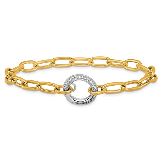 Herco 14K Two-tone Polished 3/8 carat Diamond Paperclip Link 7.75 Inch Bracelet