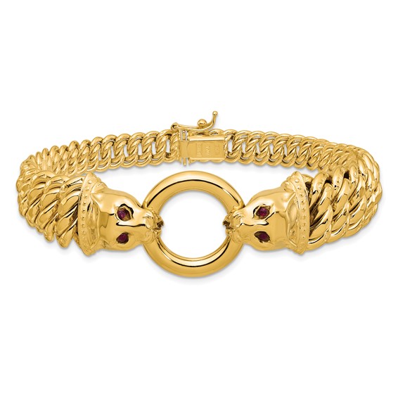 Herco 14K Polished Textured Fancy Red CZ Graduated Panther 7.75in Bracelet