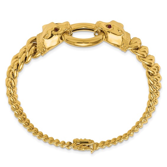 Herco 14K Polished Textured Fancy Red CZ Graduated Panther 7.75in Bracelet