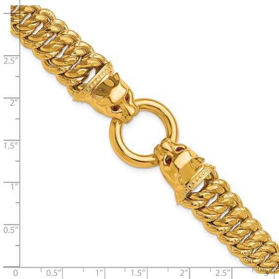 Herco 14K Polished Textured Fancy Red CZ Graduated Panther 7.75in Bracelet