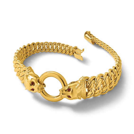 Herco 14K Polished Textured Fancy Red CZ Graduated Panther 7.75in Bracelet