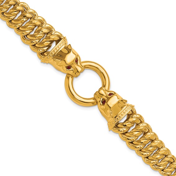 Herco 14K Polished Textured Fancy Red CZ Graduated Panther 7.75in Bracelet