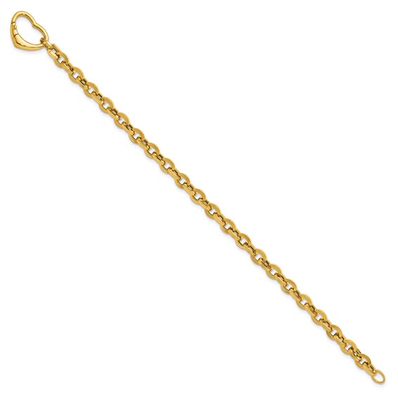 Herco 14K Polished Fancy Heart Clasp Cable Link 7.5 Inch Bracelet