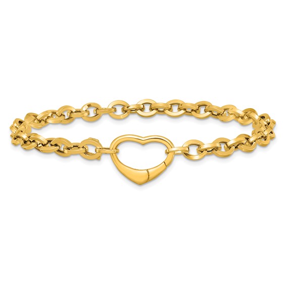 Herco 14K Polished Fancy Heart Clasp Cable Link 7.5 Inch Bracelet