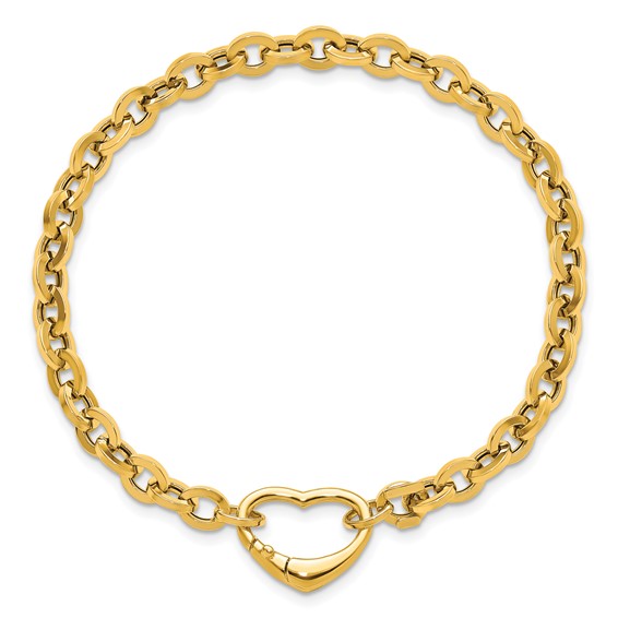 Herco 14K Polished Fancy Heart Clasp Cable Link 7.5 Inch Bracelet