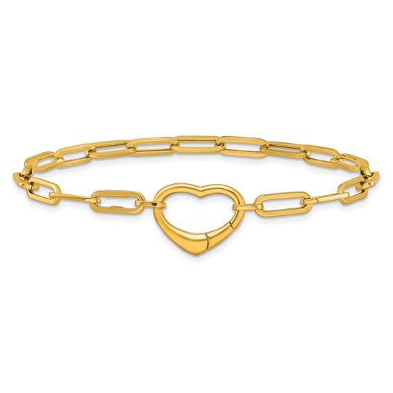 Herco 14K Polished Paperclip Link Heart 7.25 Inch Bracelet