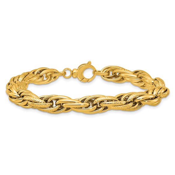 Herco 14K Polished/Textured 7.5mm Rope Chain 7.25 Inch Bracelet