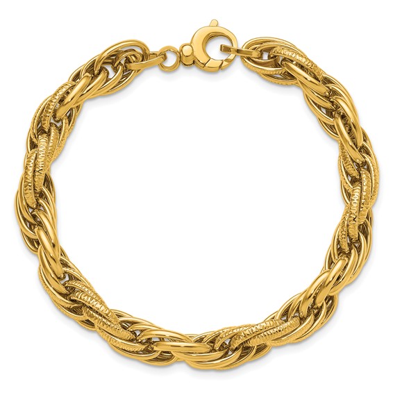Herco 14K Polished/Textured 7.5mm Rope Chain 7.25 Inch Bracelet