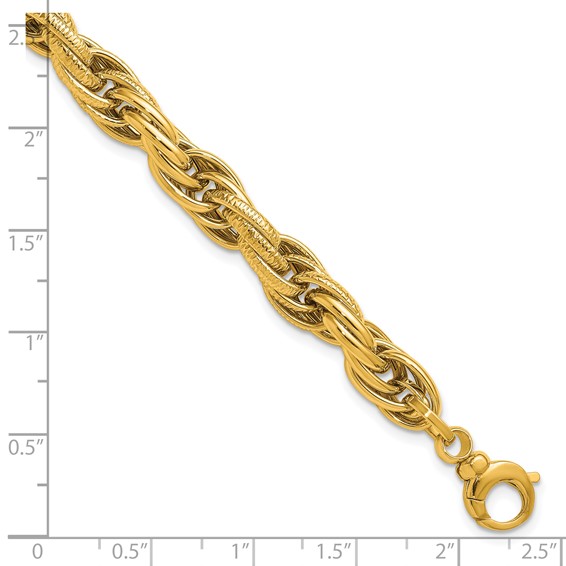 Herco 14K Polished/Textured 7.5mm Rope Chain 7.25 Inch Bracelet