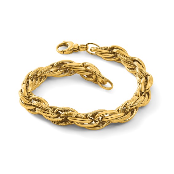 Herco 14K Polished/Textured 7.5mm Rope Chain 7.25 Inch Bracelet