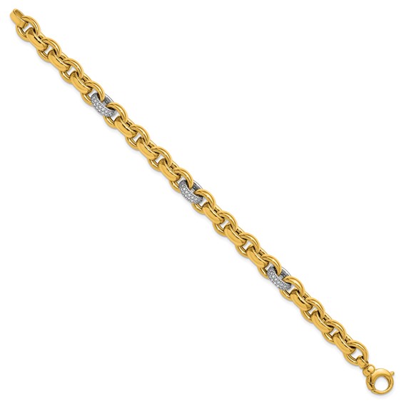 Herco 14K Two-tone Polished 3/4ct. Diamond 8.5mm Cable Chain 7.5 Inch Bracelet