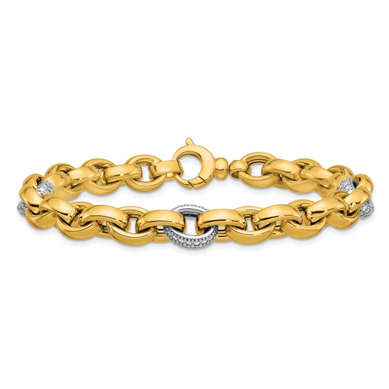 Herco 14K Two-tone Polished 3/4ct. Diamond 8.5mm Cable Chain 7.5 Inch Bracelet