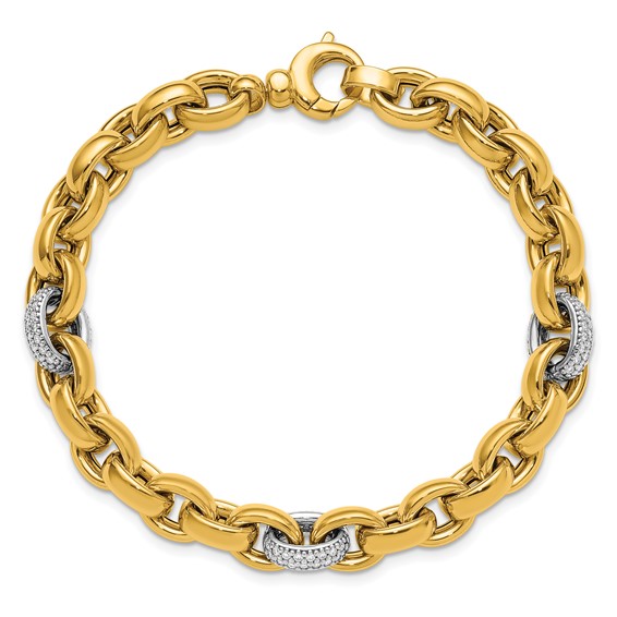 Herco 14K Two-tone Polished 3/4ct. Diamond 8.5mm Cable Chain 7.5 Inch Bracelet