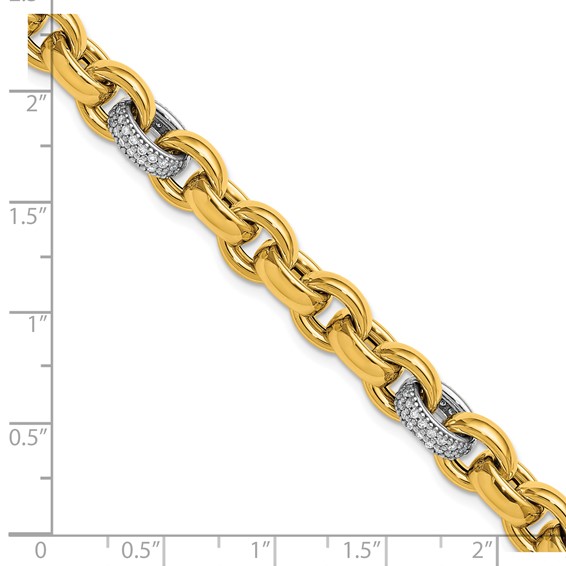 Herco 14K Two-tone Polished 3/4ct. Diamond 8.5mm Cable Chain 7.5 Inch Bracelet