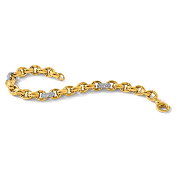 Herco 14K Two-tone Polished 3/4ct. Diamond 8.5mm Cable Chain 7.5 Inch Bracelet