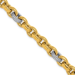Herco 14K Two-tone Polished 3/4ct. Diamond 8.5mm Cable Chain 7.5 Inch Bracelet